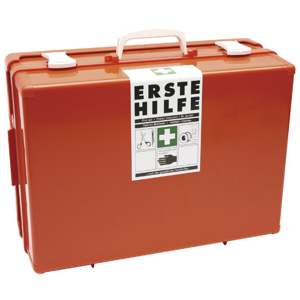 Betriebsverbandkasten Groß DIN 13169-E Koffer mit Wandhalterung, Farbe  Orange 